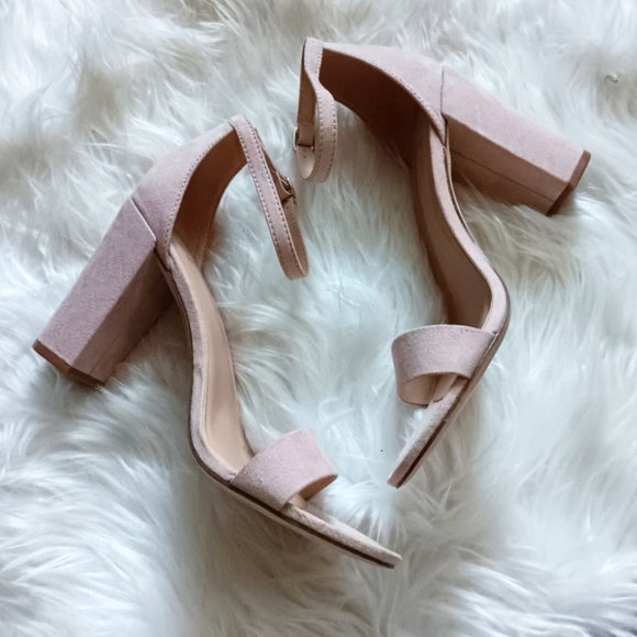 a new day Shoes - pink blush suede a new day chic ema open toe chunky block sandal high heels 8.5